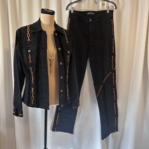 NWOT BRAZIL ROXX Jacket (M) Jeans (10) Embellished Denim Set Suede Studs Western